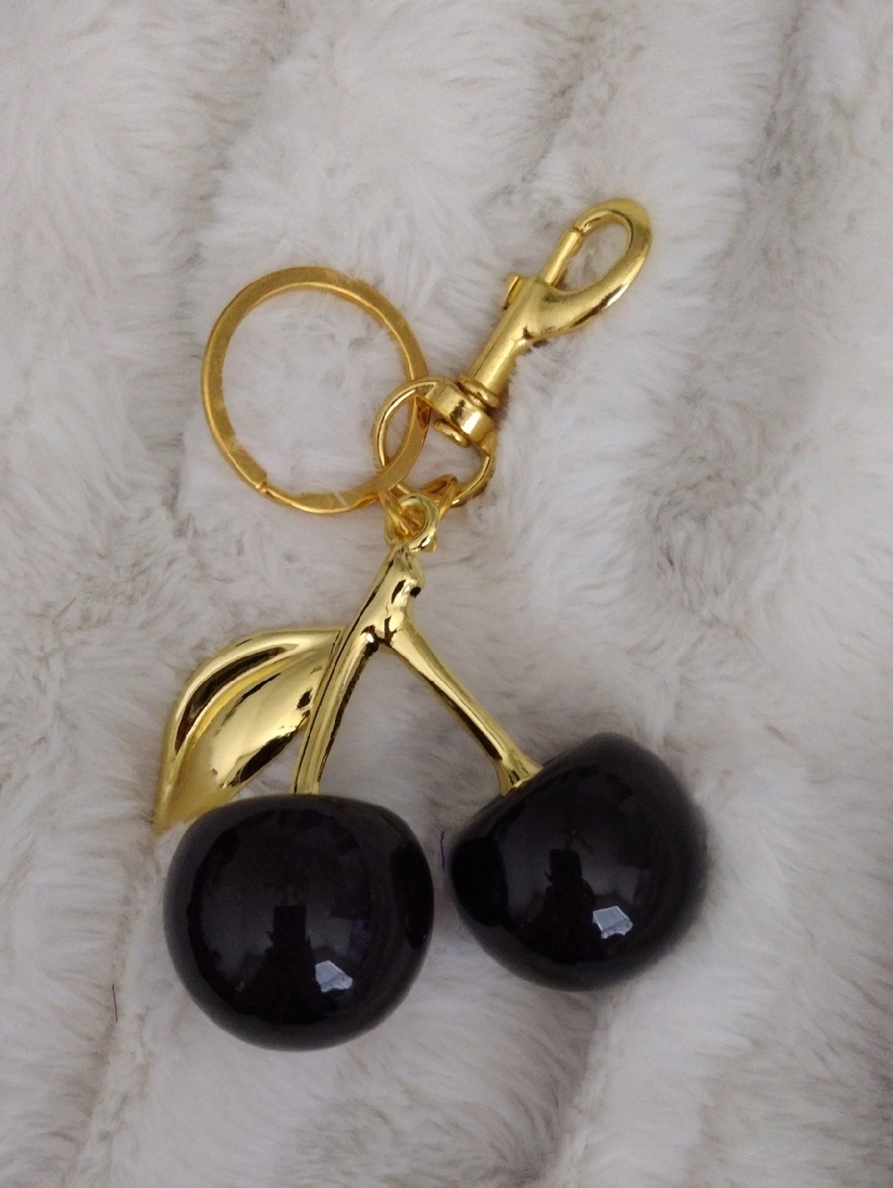 Gold Cherry Keychain Bag Charm - Black Cherries